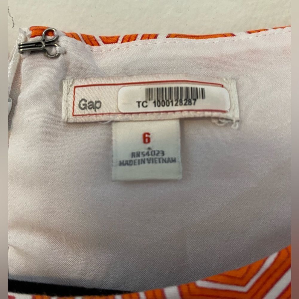Gap, Orange and White, Geometric Patterned, Sleeveless Midi Dress, Size 6 - Picture 10 of 10